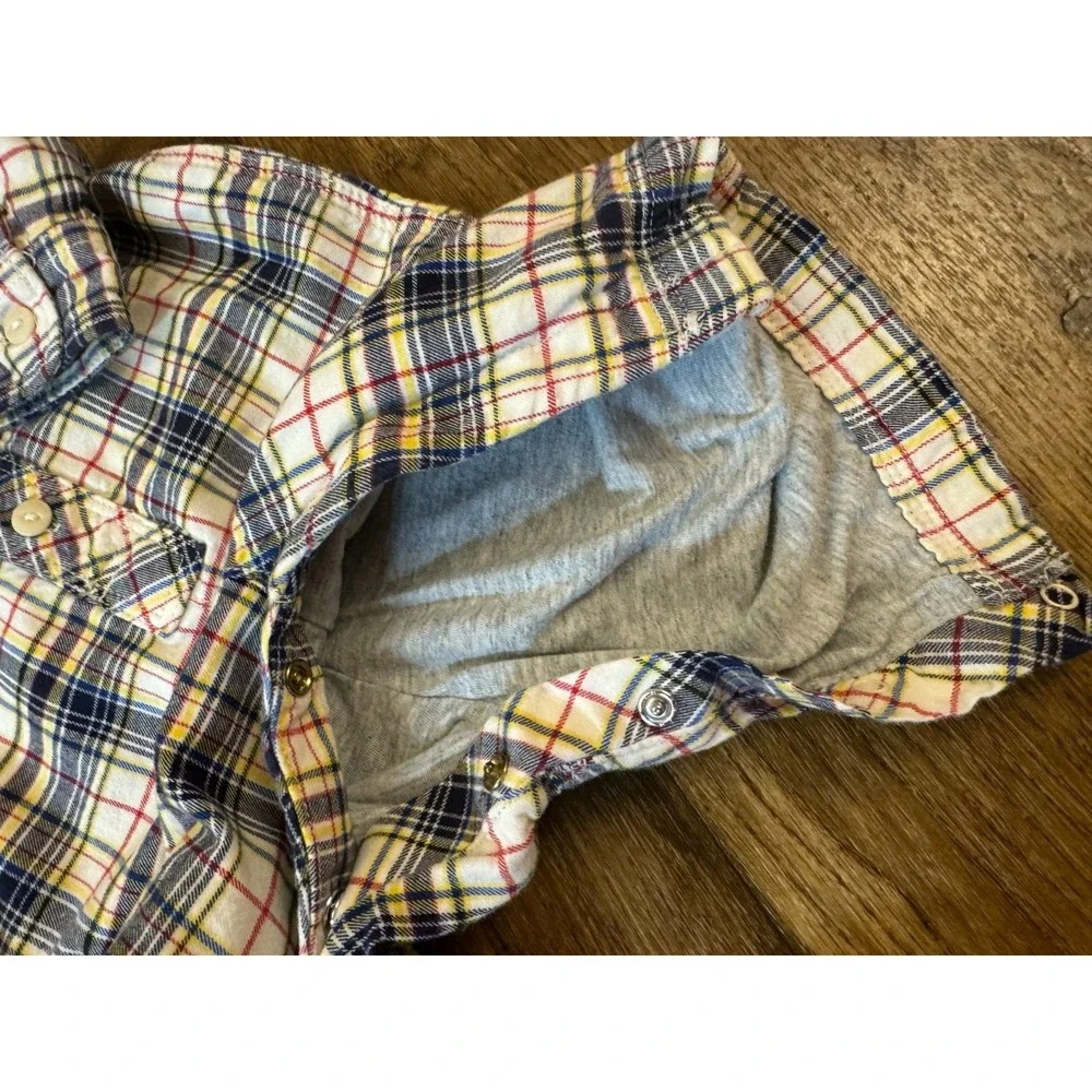 Vintage Baby Gap 0/3 Months Plaid Romper Jersey Lined Coverall Outfit Button Up‎
